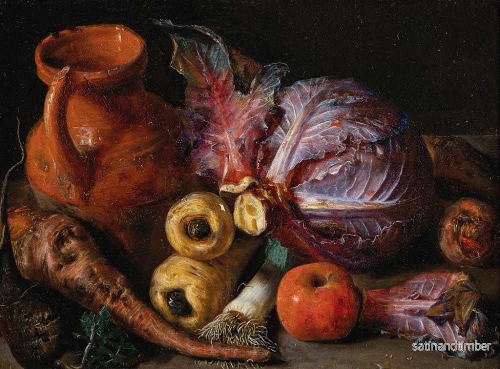 Reproduktion av målningen En kruka, ett kålhuvud och morötter på en kant - Pieter Snyers - Bild 2