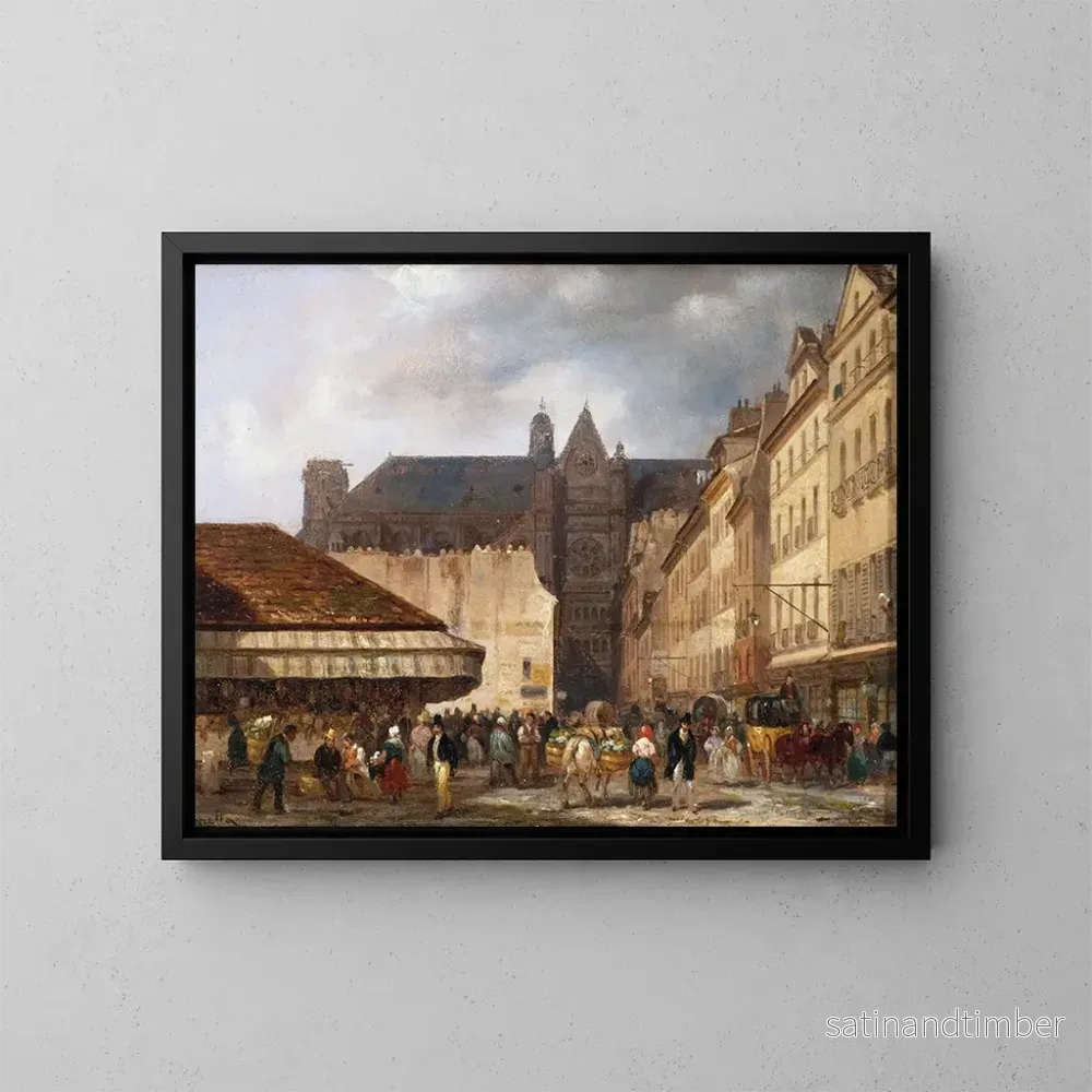 Reproduktion av målningen La rue des Prouvaires och kyrkan Saint-Eustache - Giuseppe Canella