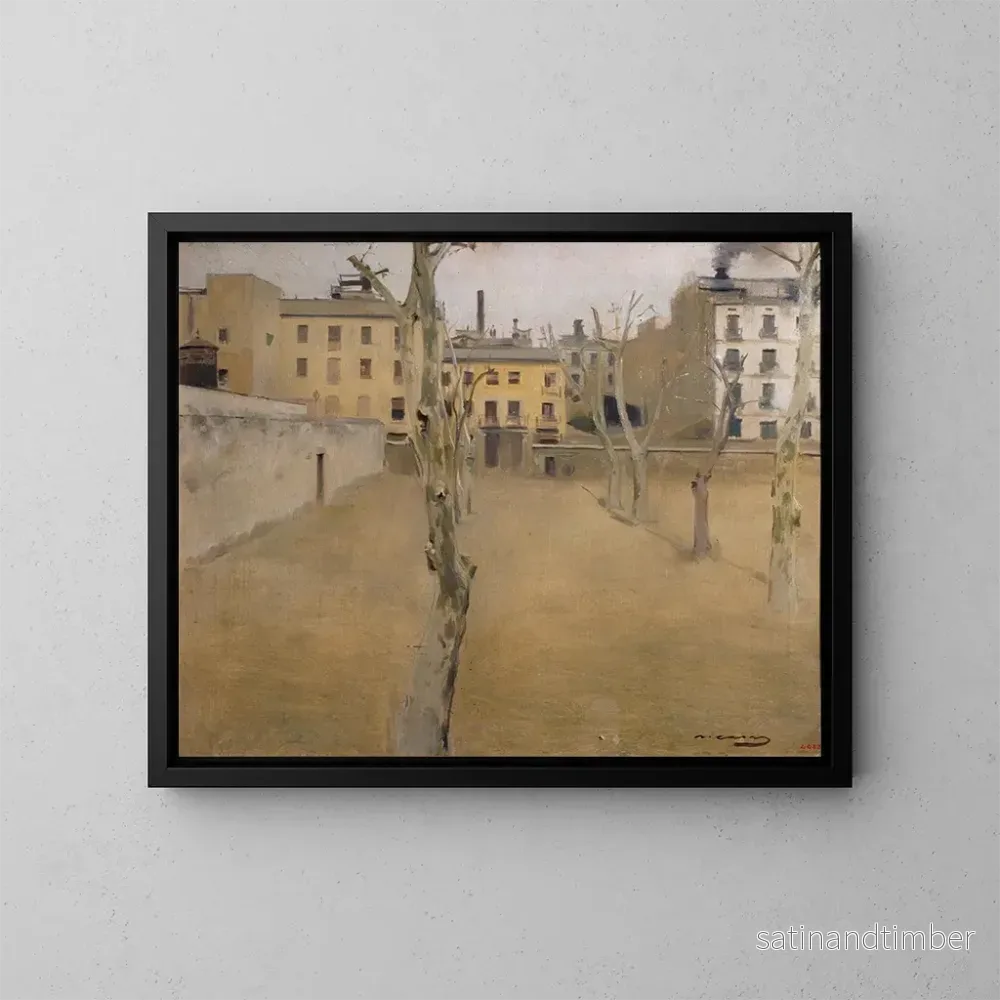 Reproduktion av målningen av den gamla fängelsegården i Barcelona, lammgården - Ramon Casas
