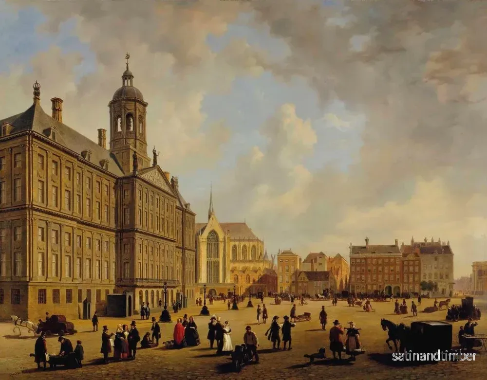 Reproduktion av målningen En livlig dag framför rådhuset på Damplatsen med Nieuwe Kerk i fjärran, Amsterdam - Bartholomeus Johannes van Hove - Bild 2