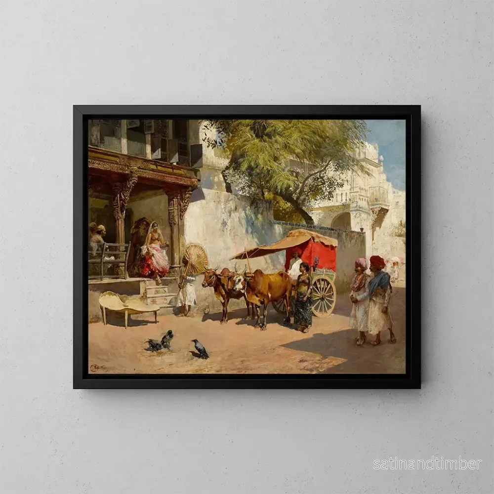 Reproduktion av målningen Filles de nautche et gharry à Ahmedabad - Edwin Lord Weeks