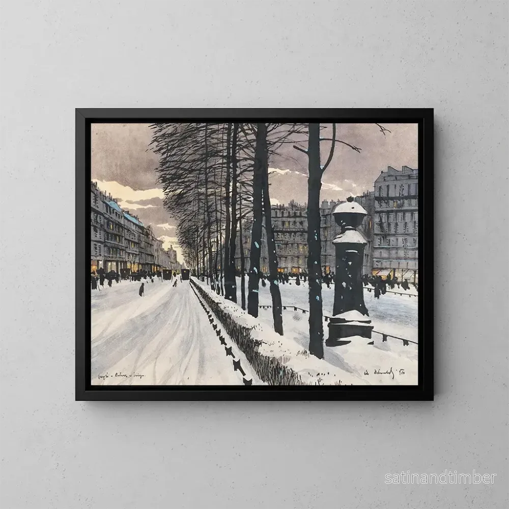 Reproduktion av målningen En boulevard i Paris under snön - Odo Dobrowolski