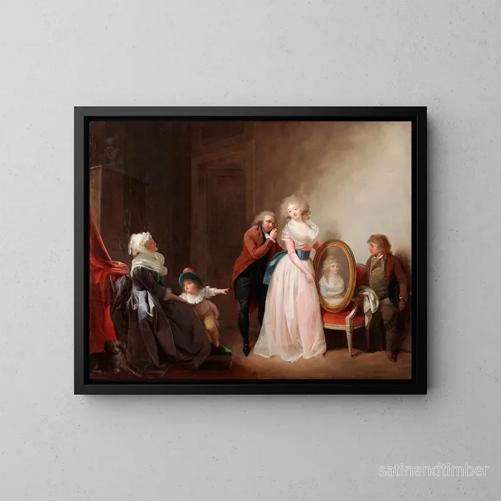Reproduktion av målningen av kvinna som visar sitt porträtt - Louis Léopold Boilly