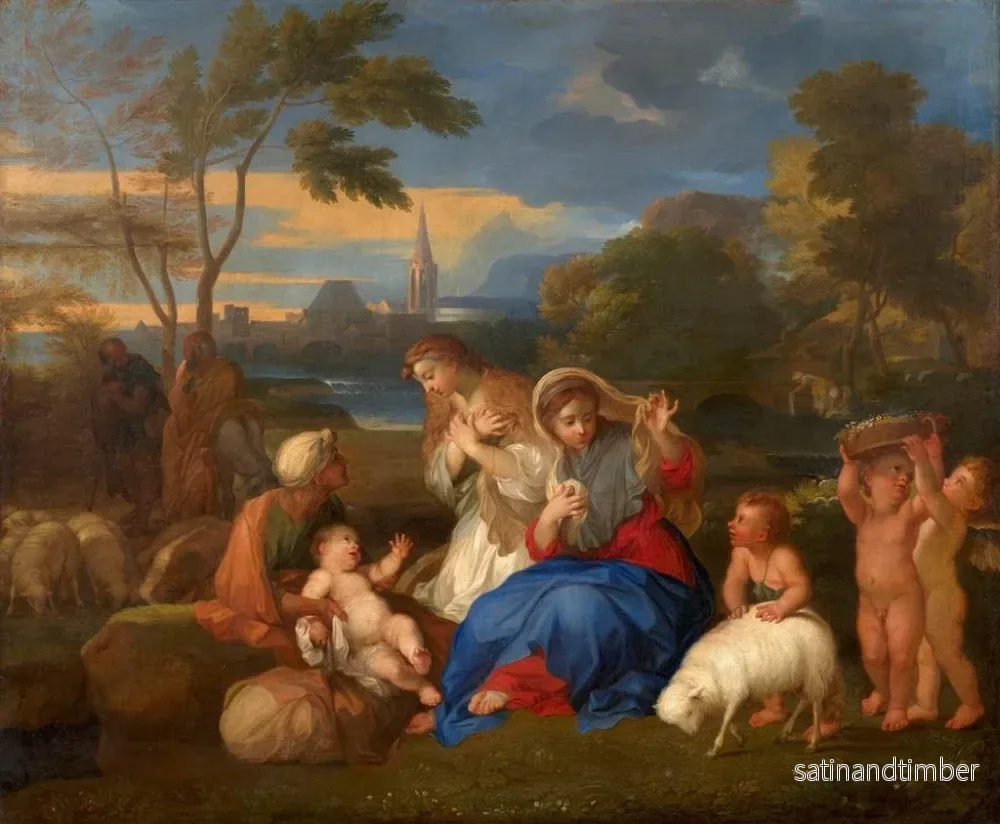 Reproduktion av målningen Le Repos de la Sainte Famille avec sainte Catherine - Sébastien Bourdon - Bild 2