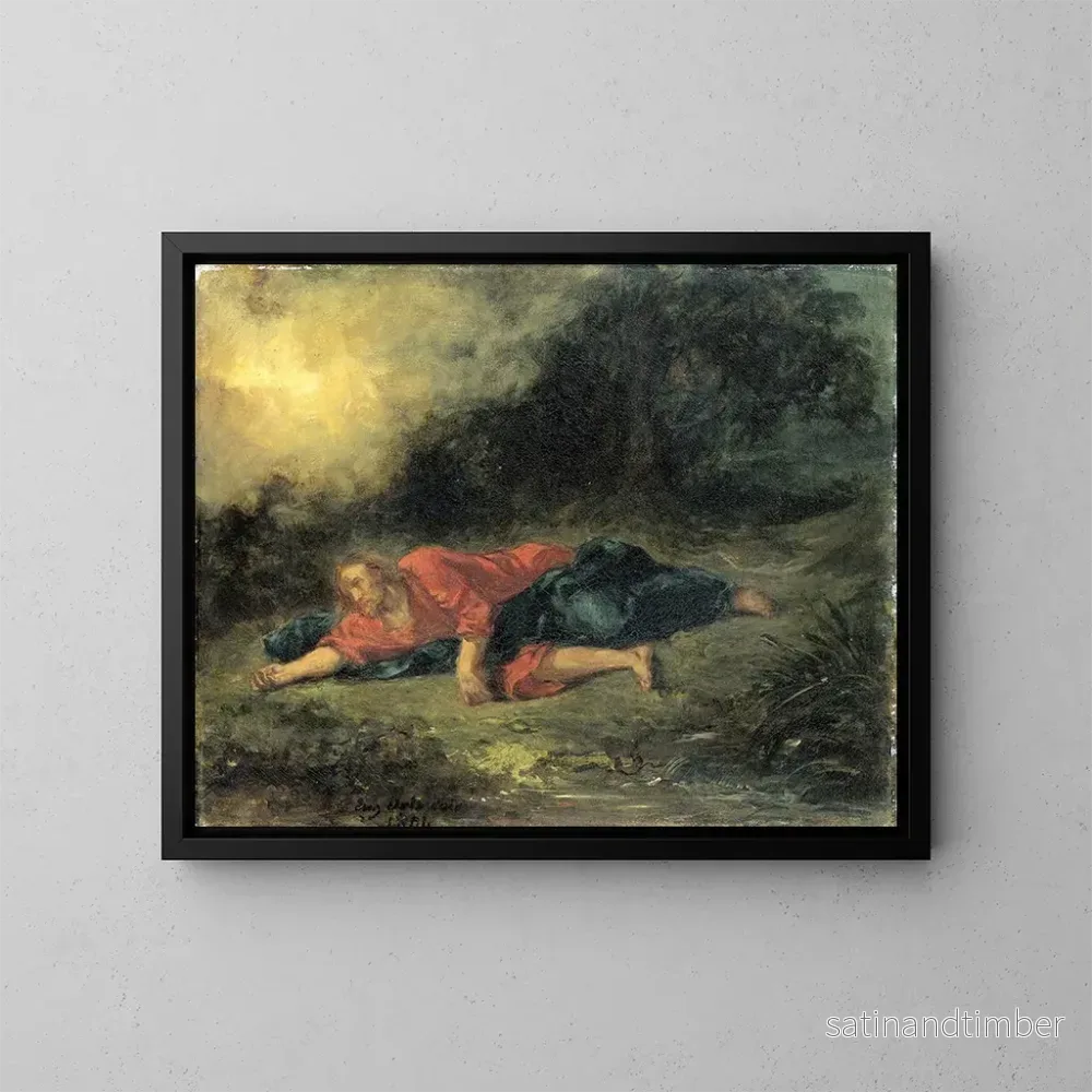 Reproduktion av målningen Längd: 73 cm, Höjd: 92 cm, Material: Olja på duk, Ursprung: Frankrike, År: 1865, Konsttryck av Eugène Delacroix, "L'Agonie dans le jardin"