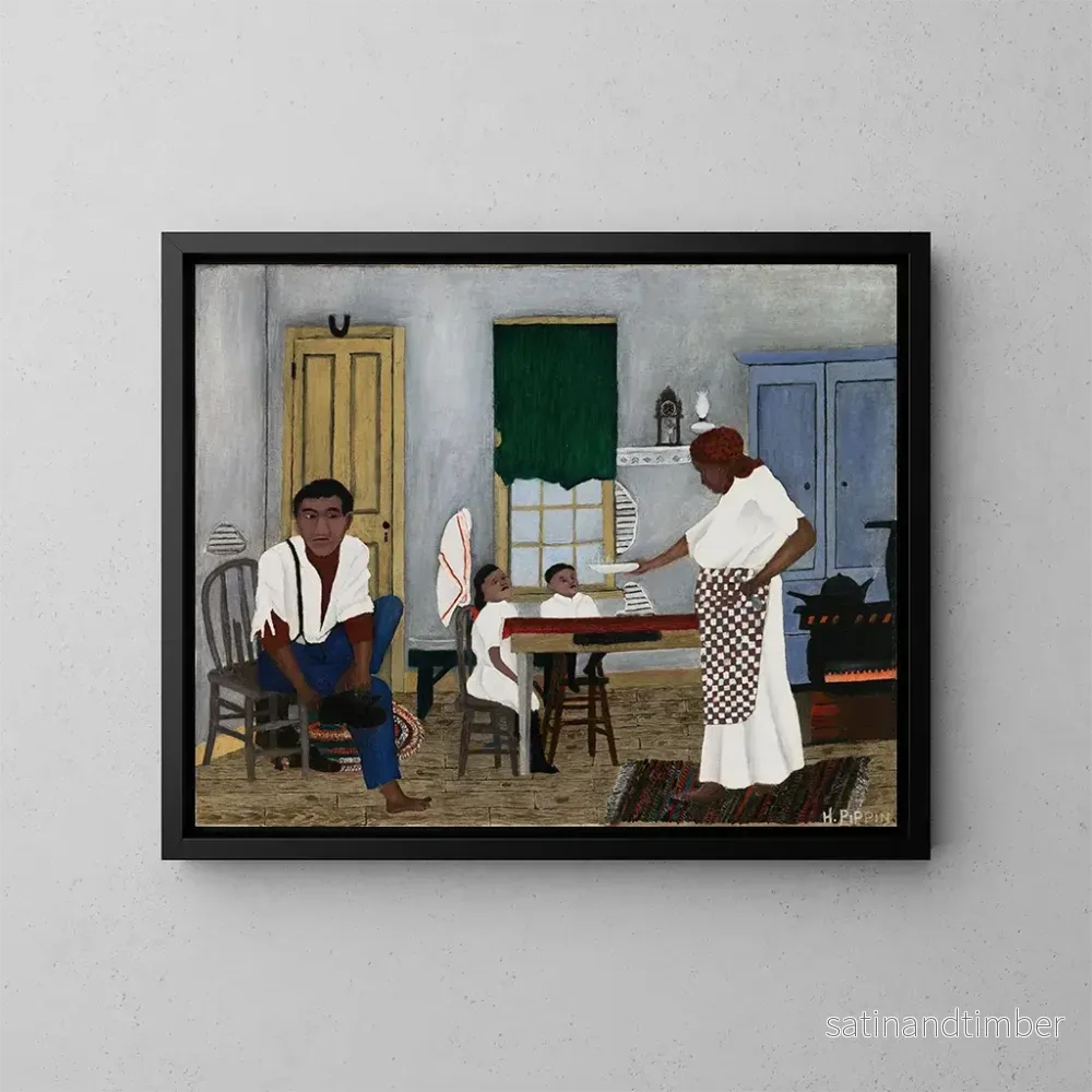 Reproduktion av målningen av söndagsmorgonens frukost - Horace Pippin