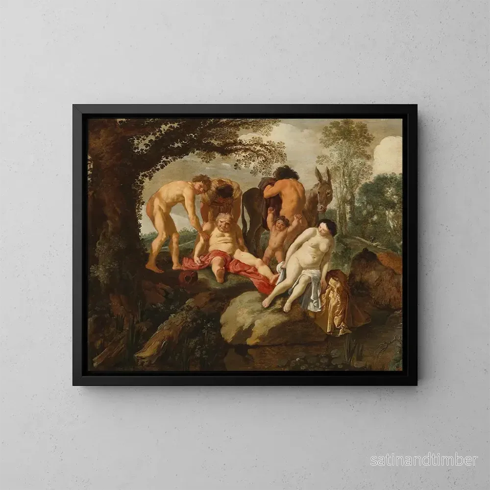 Reproduktion av målningen av Le Silène ivre avec les paysans phrygiens av Moyses van Uyttenbroeck