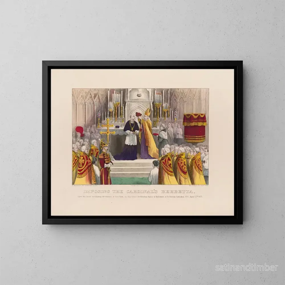 Reproduktion av målningen Imposition de la barrette des cardinaux à Son Éminence l’archevêque McCloskey de New York – Currier & Ives Reproduktion av målningen Imposition de la barrette des cardinaux à Son Éminence l’archevêque McCloskey de New York – Currier & Ives