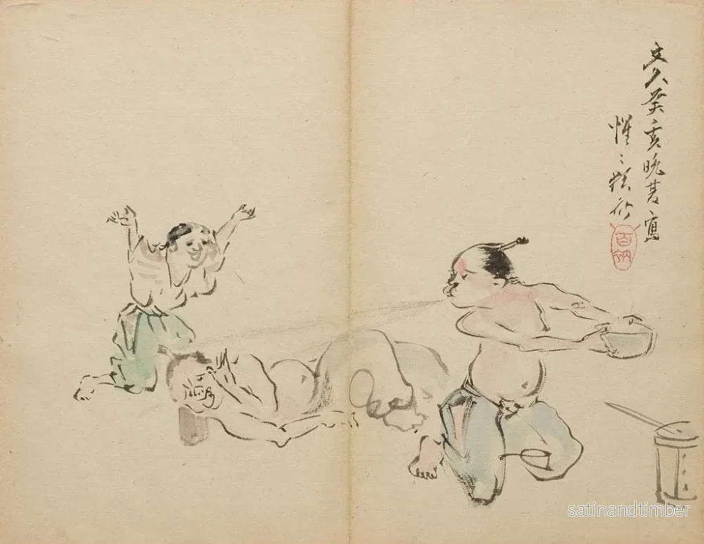 Reproduktion av målningen Friskt ångbad vid vilostunden - Kawanabe Kyōsai - Bild 2