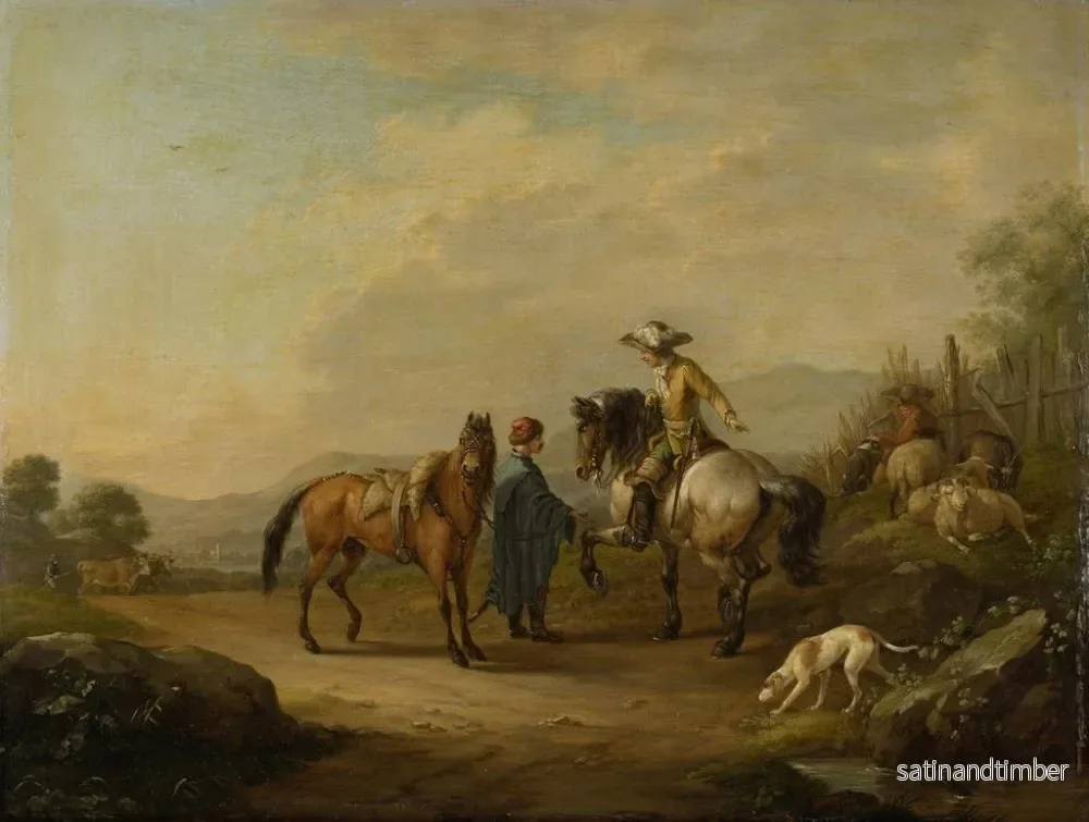Reproduktion av målningen En gentleman på hästryggen med sin hästskötare - Johann Georg Pforr - Bild 2