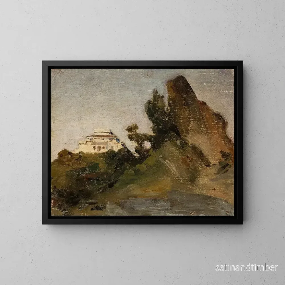 Reproduktion av målningen av Maison des maharajahs à Abu Road vid skymningen - Jan Cybis
