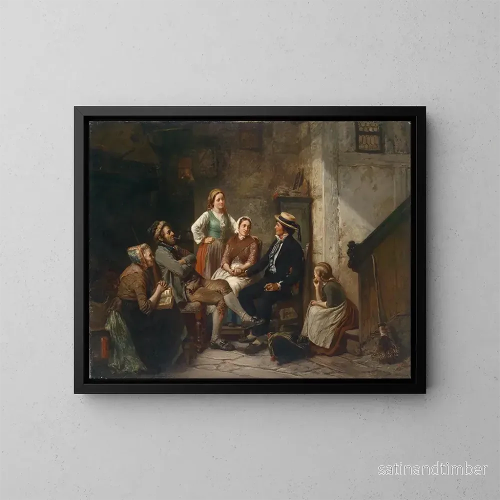 Reproduktion av målningen av återkomsten av den unge sjömannen - Carl Wilhelm Hübner