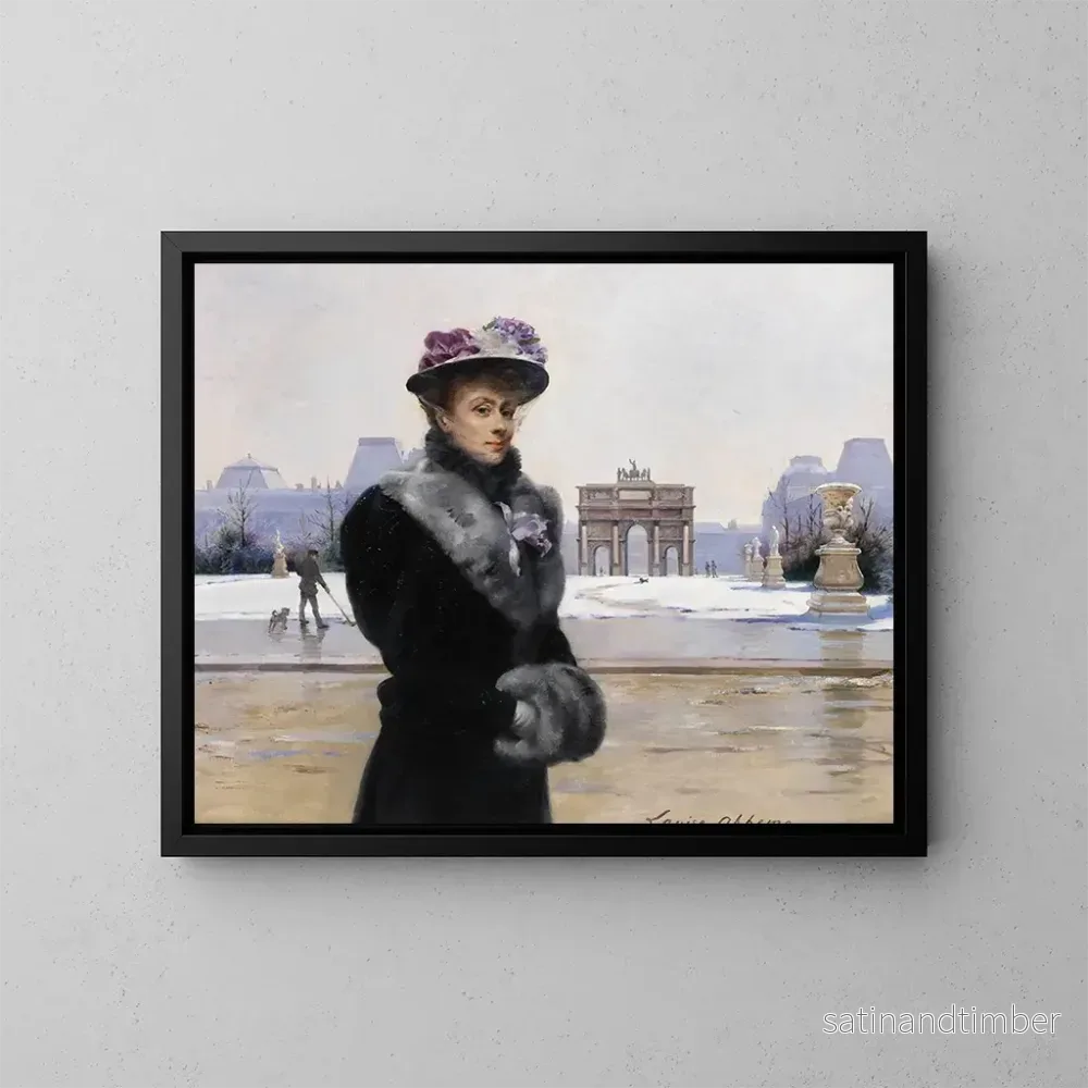 Reproduktion av målningen av vinterpromenad i Paris - Louise Abbema