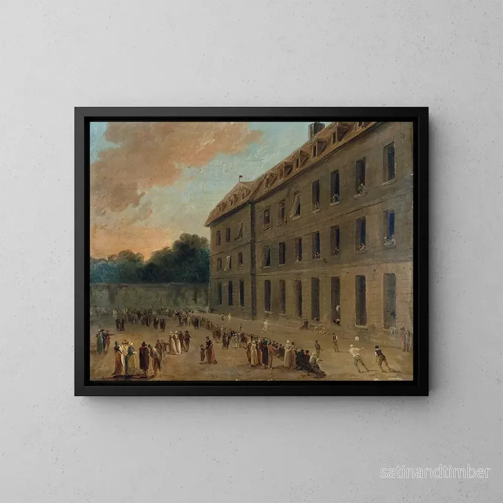 Reproduktion av målningen Fängelsefångarnas rekreation i Saint-Lazare, bollmatch - Hubert Robert