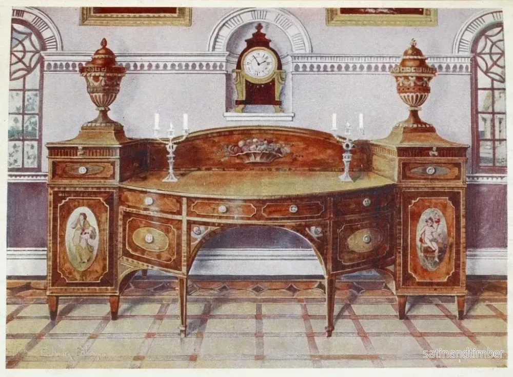 Reproduktion av målningen Buffé i satinträ, målad och inläggad, konsolur i mahogny - Edwin Foley - Bild 2