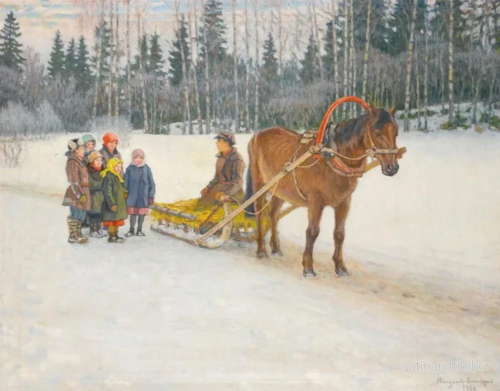 Reproduktion av målningen Traîneau d'hiver avec des enfants - Nikolai Bogdanov-Belsky - Bild 2