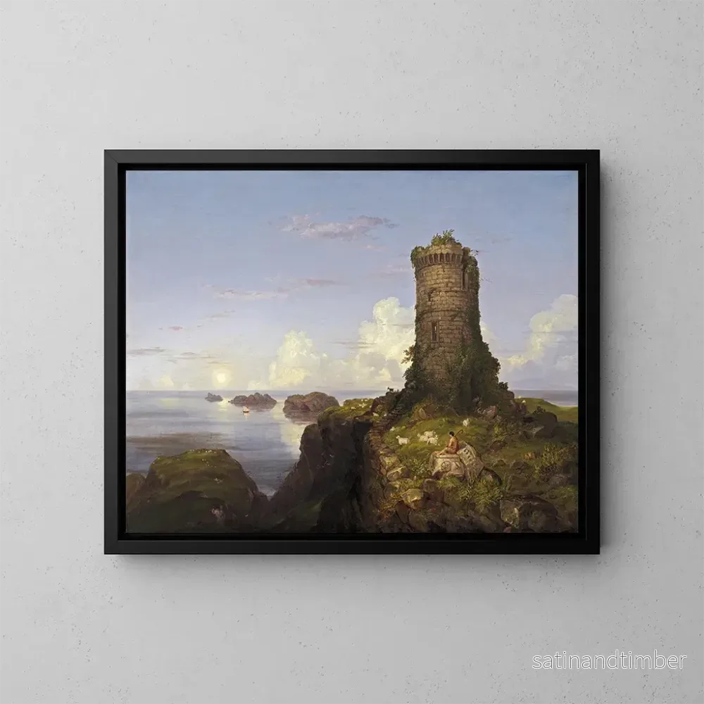 Reproduktion av målningen av italiensk kustscen med ruin av ett torn - Thomas Cole
