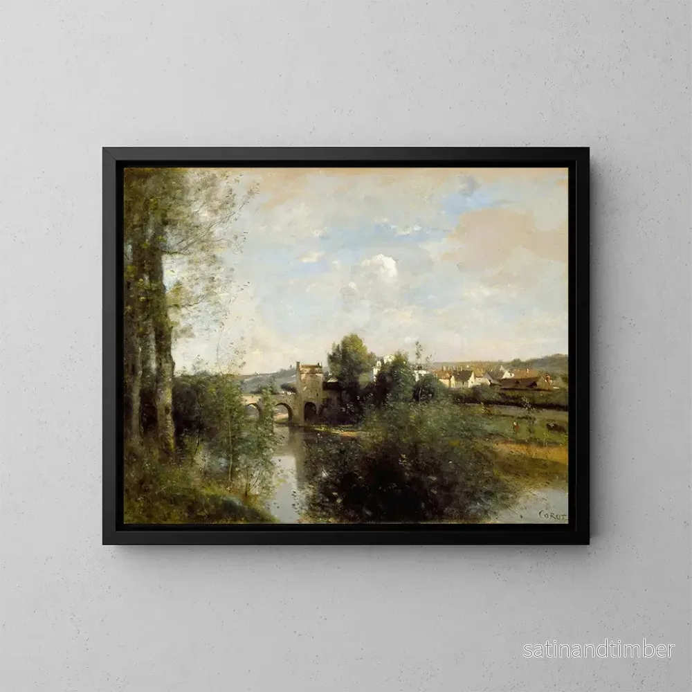 Reproduktion av målningen av Seine och gamla bron i Limay - Jean-Baptiste-Camille Corot