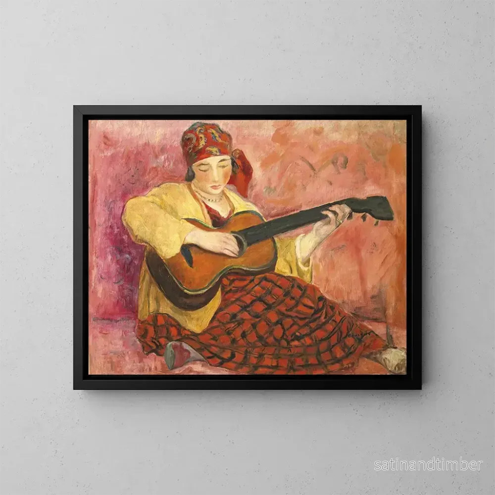 Reproduktion av målningen av kvinna med gitarr - Henri Lebasque