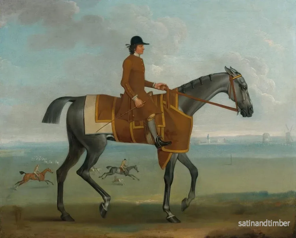 Reproduktion av målningen En grå travhäst med en jockey som tränar på Newmarket Heath - James Seymour - Bild 2