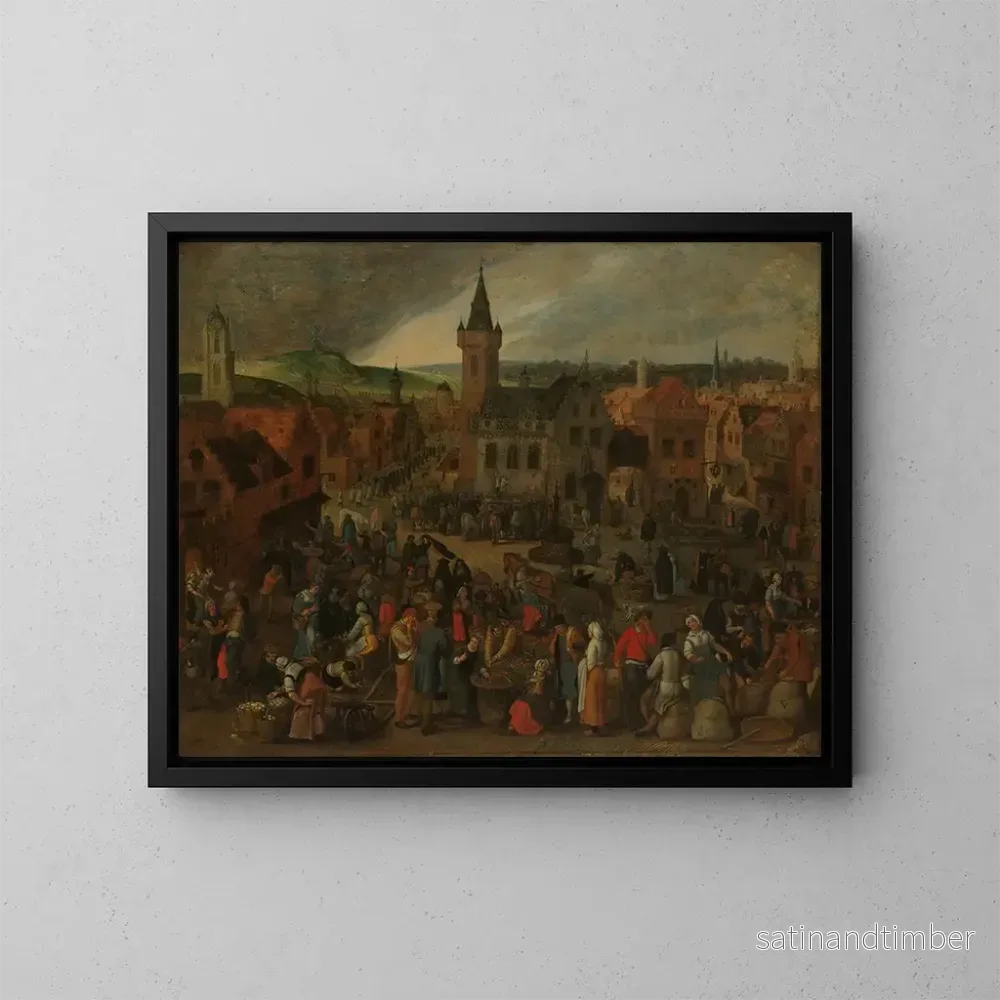 Reproduktion av målningen av marknadsdag i en flamländsk stad - Sebastian Vrancx
