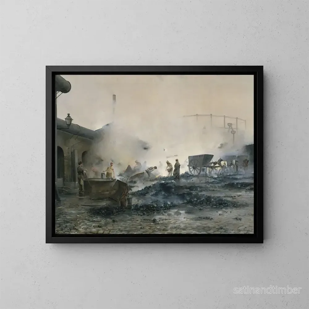 Reproduktion av målningen av Courcelles gasverk - Ernest Jean Delahaye
