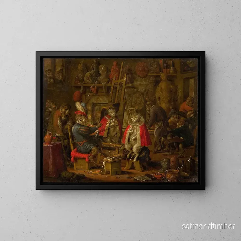 Reproduktion av målningen L'atelier du peintre singe - Nicolaes van Veerendael