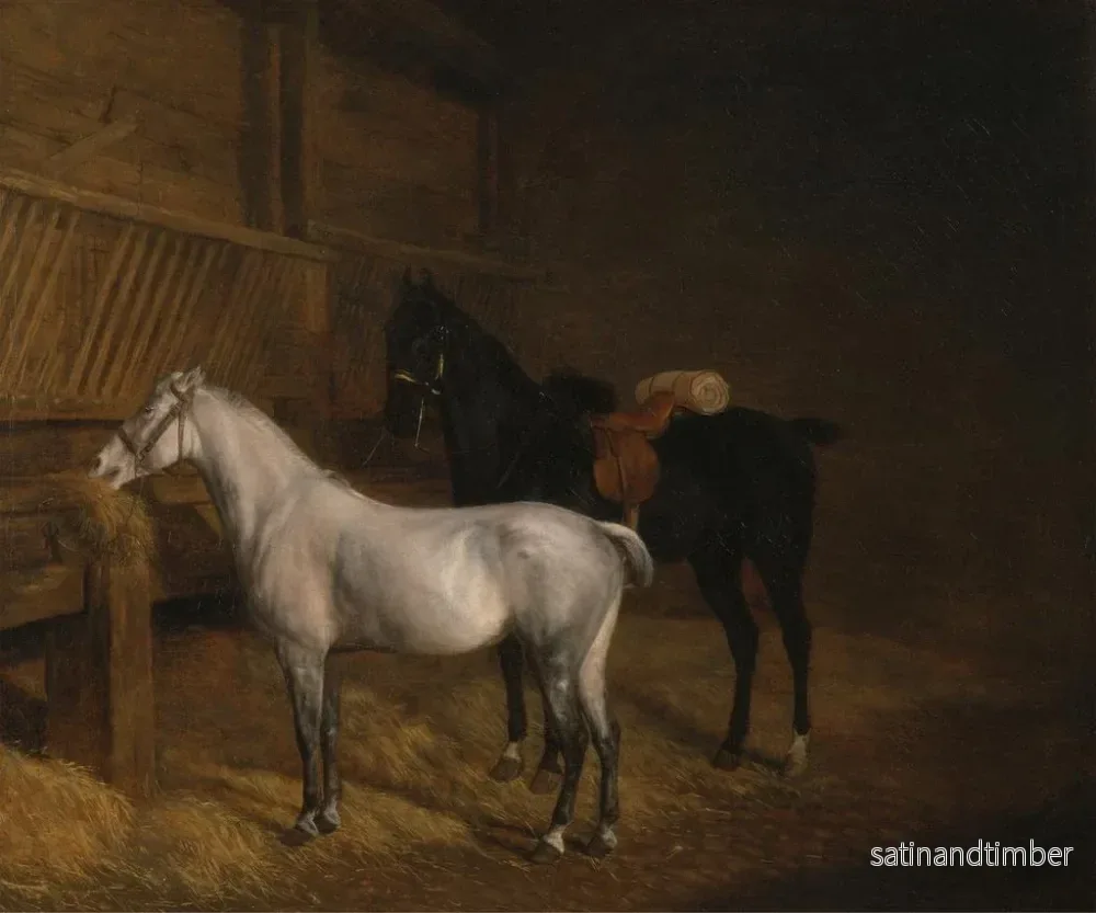 Reproduktion av målningen En grå ponny och en svart häst i ett stall - Jacques-Laurent Agasse - Bild 2