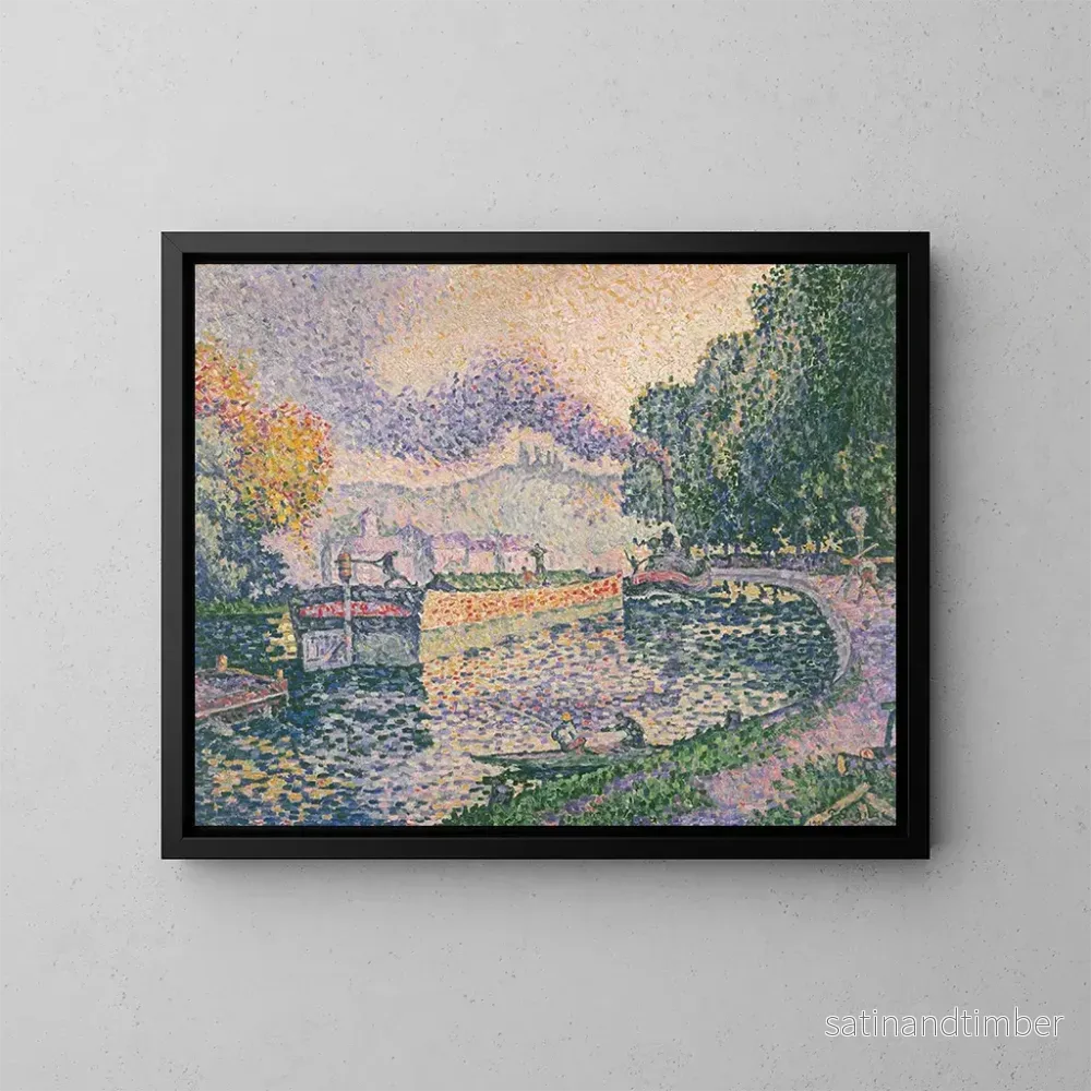 Reproduktion av målningen Le canal des remorqueurs à Samois - Paul Signac