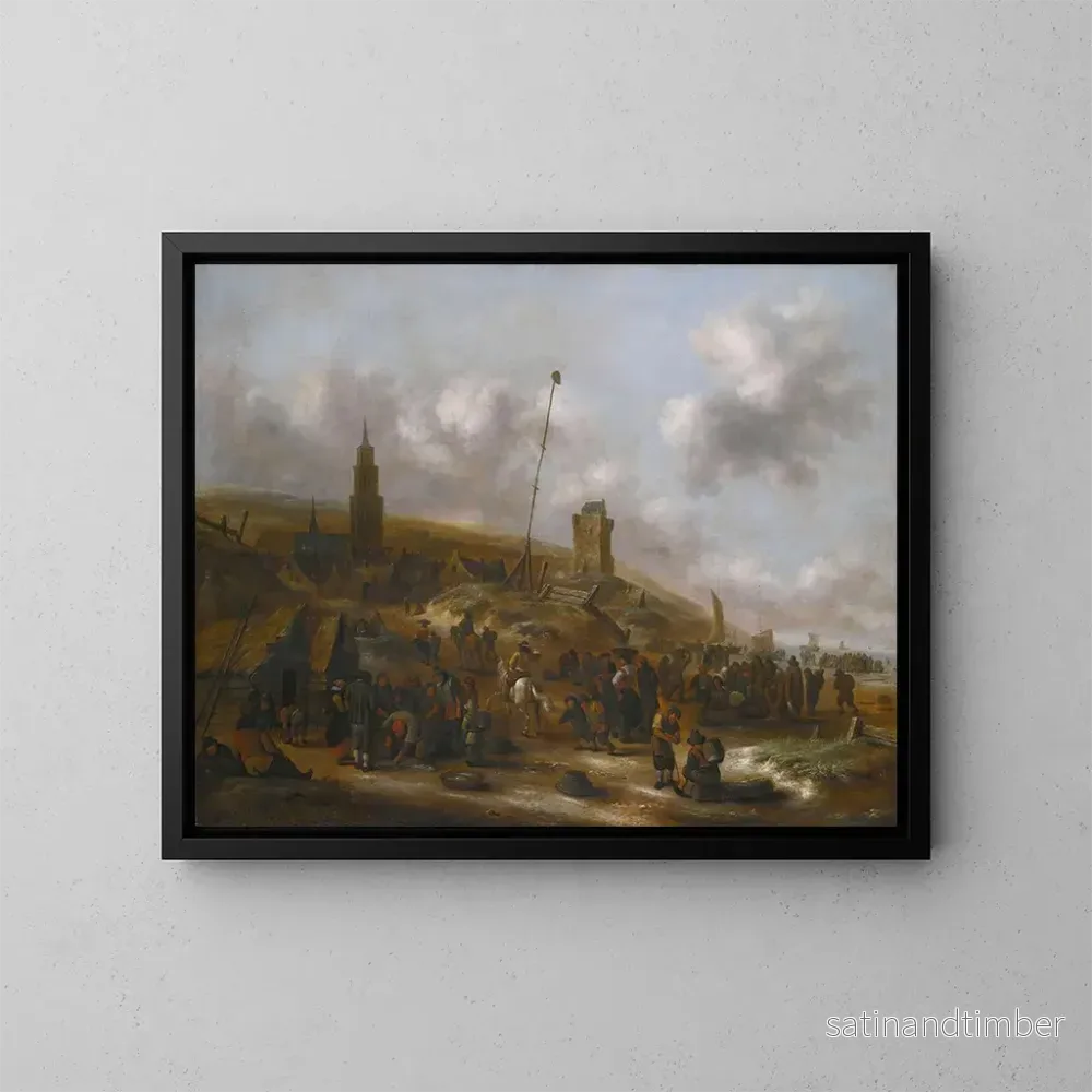 Reproduktion av målningen La plage de Scheveningen avec des pêcheurs déchargeant leur prise - Nicolaes Molenaer