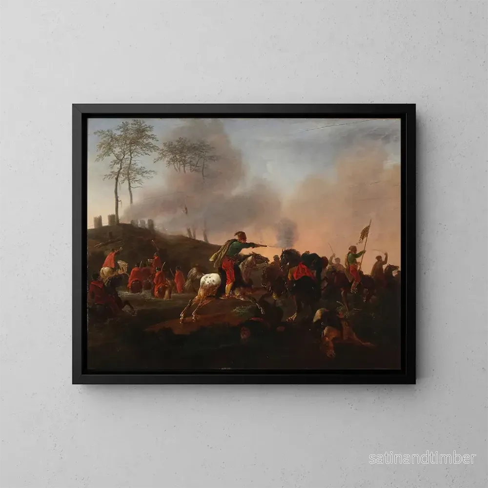 Reproduktion av målningen Scen de bataille avec des cosaques en combat - Christian David Gebauer