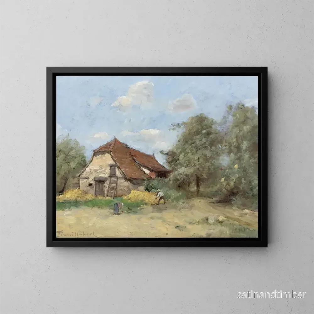 Reproduktion av målningen Le Faucheur près de la ferme - Paul Désiré Trouillebert
