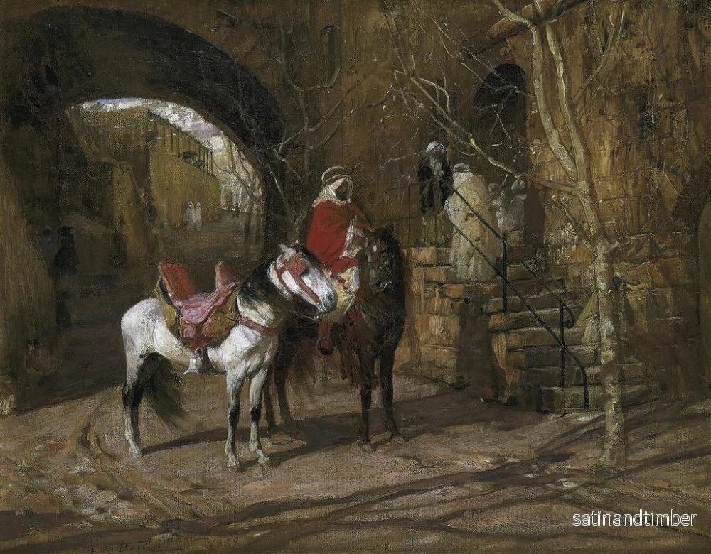 Reproduktion av målningen Cavalier dans une cour - Frederick Arthur Bridgman - Bild 2