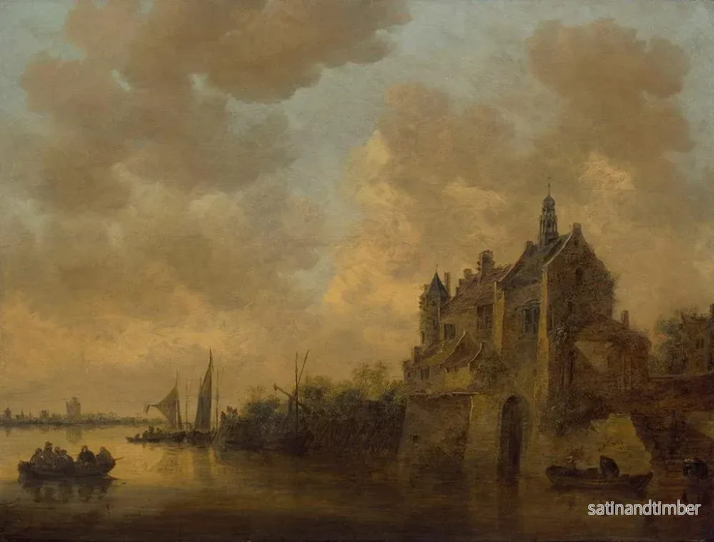 Reproduktion av målningen av ett flodlandskap med ett herrgård, båtar och andra farkoster - Jan van Goyen - Bild 2