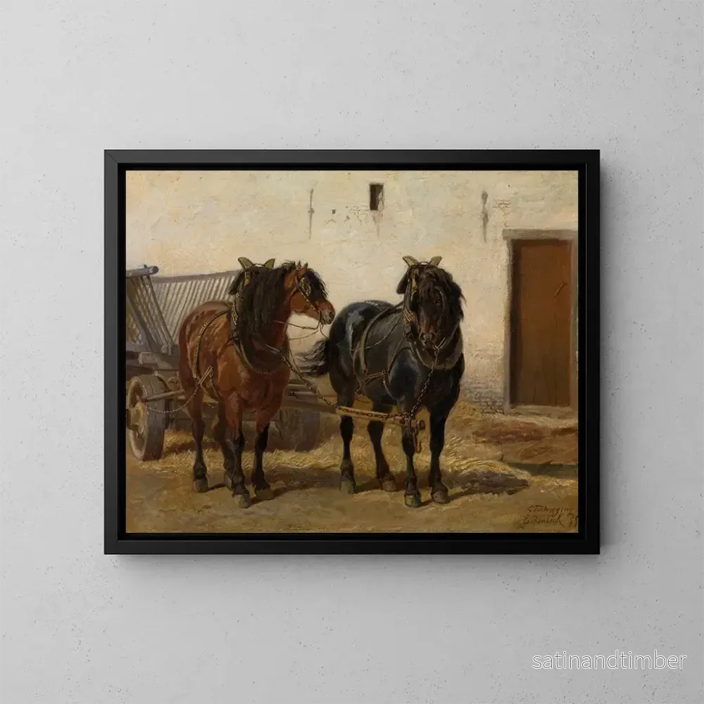 Reproduktion av målningen Une équipe de chevaux - Charles Tschaggeny