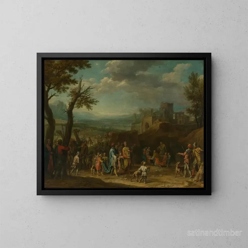 Reproduktion av målningen av Adoration des Rois framför ett vidsträckt landskap - Franz Joachim Beich