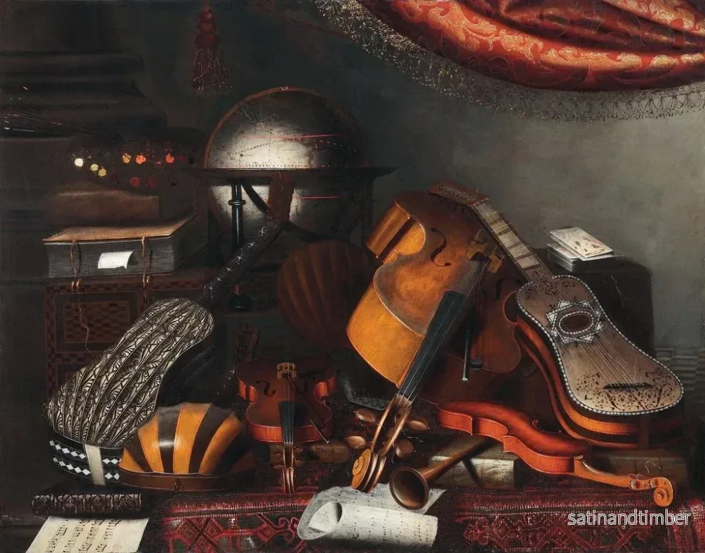 Reproduktion av målningen av naturtavla med musikinstrument, böcker och spelkort - Bartolomeo Bettera - Bild 2