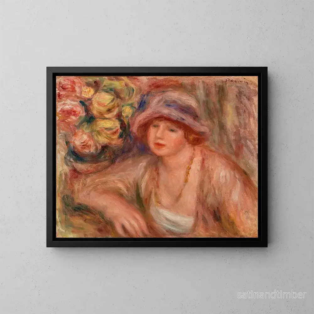 Reproduktion av målningen av en kvinna lutande - Pierre-Auguste Renoir