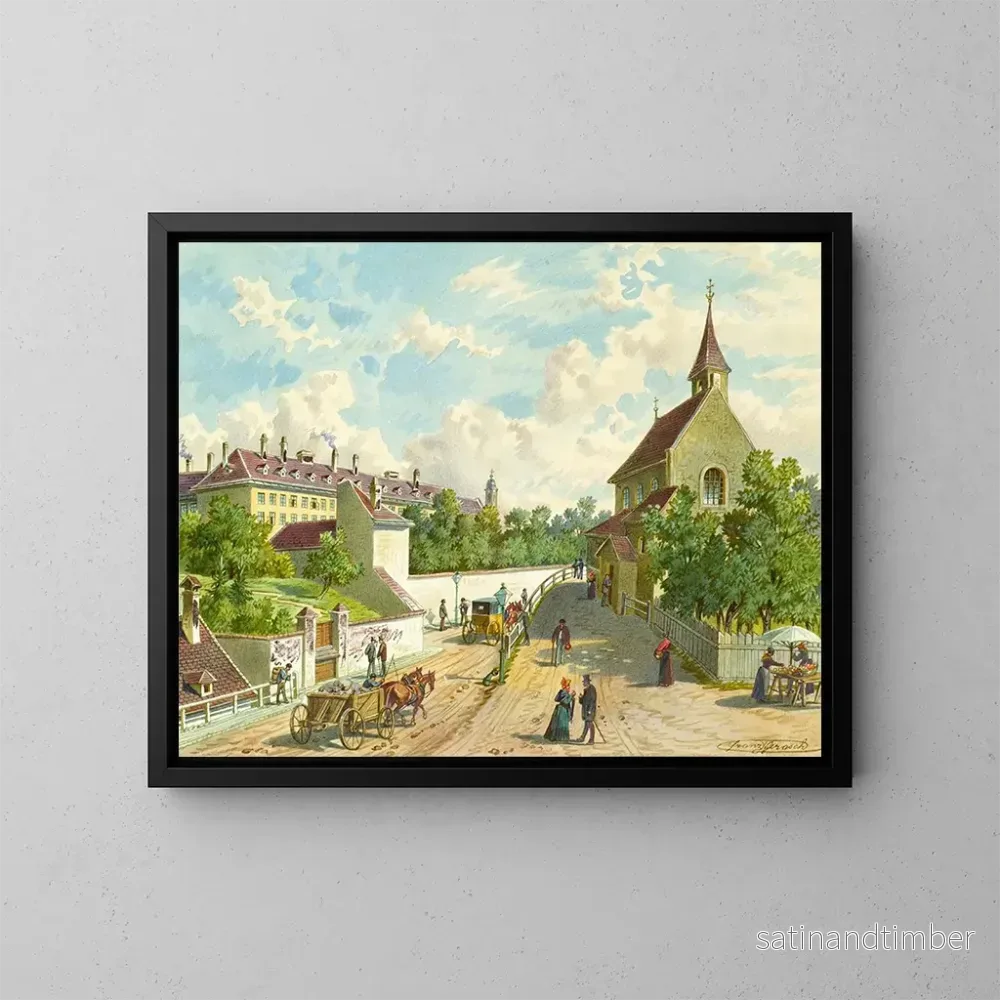 Reproduktion av målningen La rue Whringer à Vienne avec la maison de secours Zum Blauen Herrgott et la chapelle des Krawoten – Franz Gerasch Reproduktion av målningen La rue Whringer à Vienne avec la maison de secours Zum Blauen Herrgott et la chapelle des Krawoten – Franz Gerasch