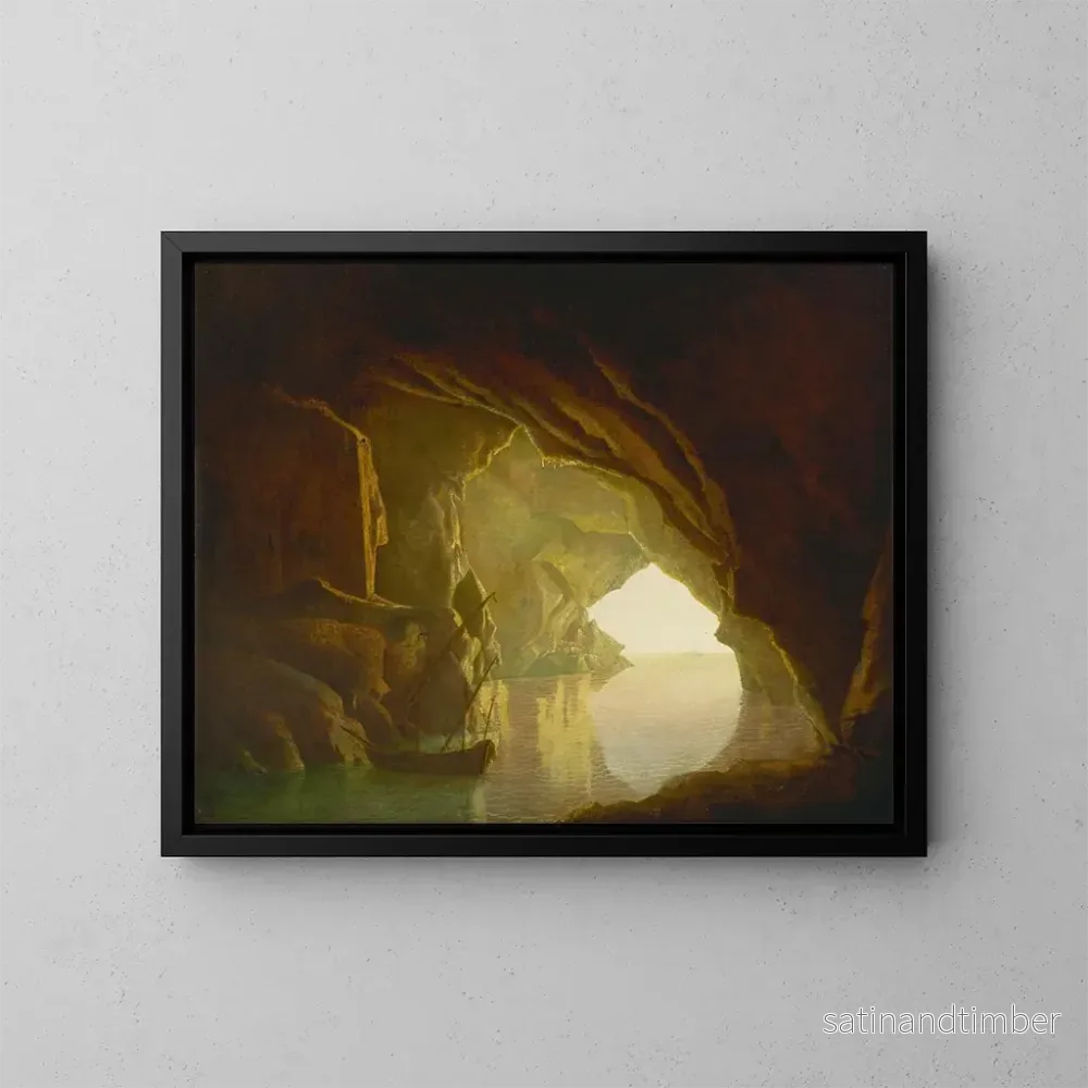 Reproduktion av målningen En grotta i Salernebukten vid solnedgången - Joseph Wright de Derby
