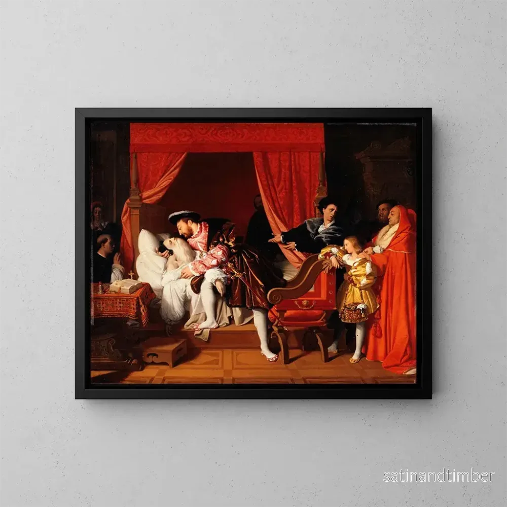 Reproduktion av målningen Leonardo da Vinci-konsttryck av Jean-Auguste-Dominique Ingres | Målning av François I som tar sina sista andetag Reproduktion av målningen Leonardo da Vinci-konsttryck av Jean-Auguste-Dominique Ingres | Målning av François I som tar sina sista andetag