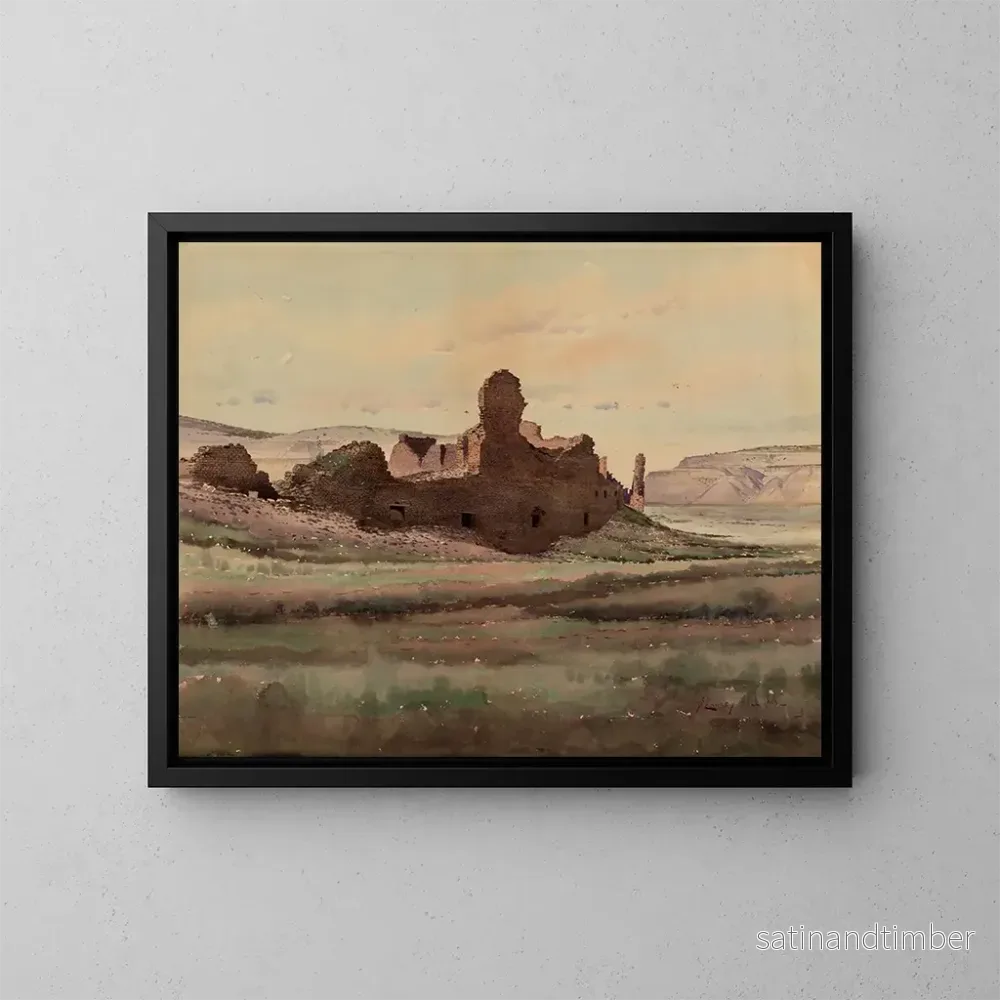 Reproduktion av målningen Ruiner av Pueblo Bonito, Canyon de Chaco, New Mexico – De Lancey Gill Reproduktion av målningen Ruiner av Pueblo Bonito, Canyon de Chaco, New Mexico – De Lancey Gill