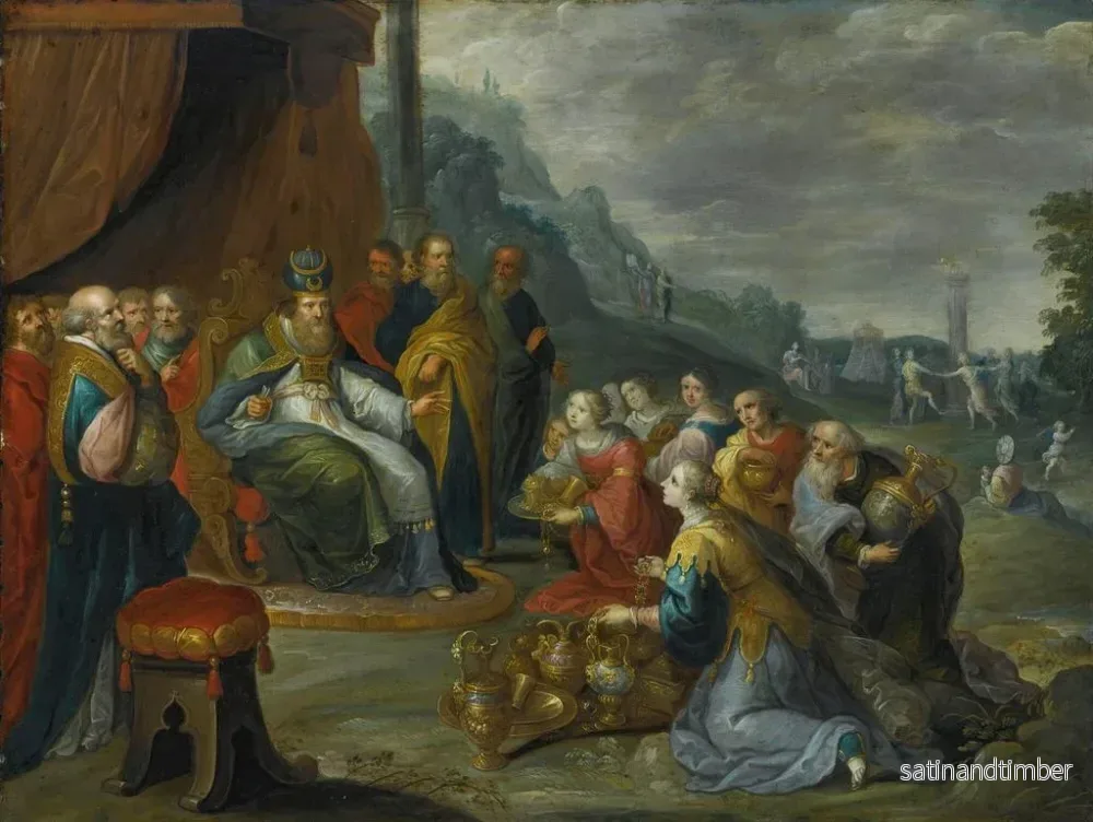 Reproduktion av målningen Aaron som tar emot guld från israeliterna - Frans Francken den yngre - Bild 2