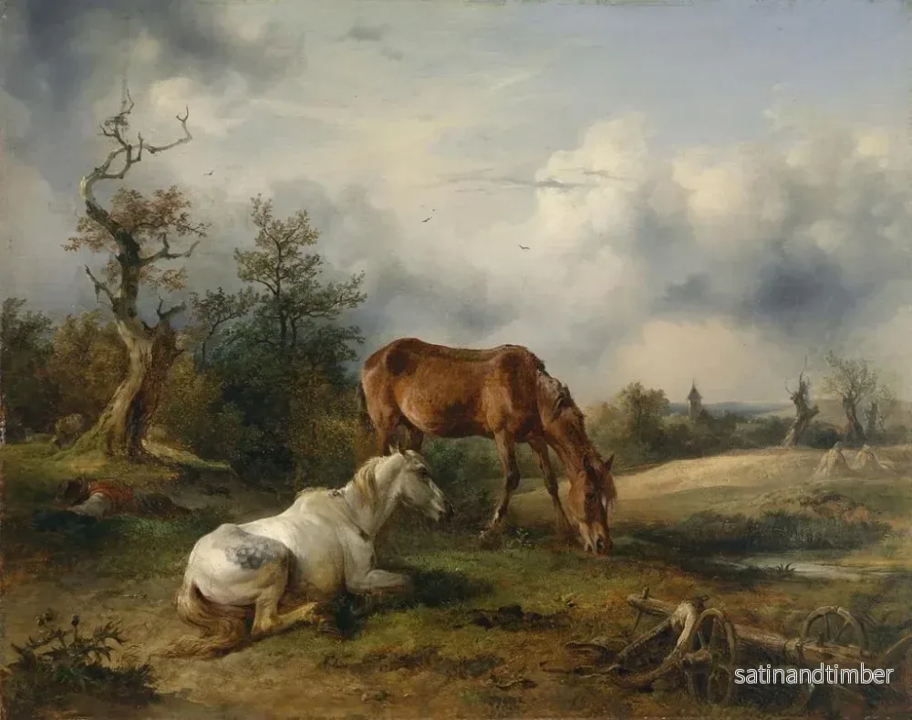 Reproduktion av målningen av häst och räv på ängen - Friedrich August Matthias Gauermann - Bild 2