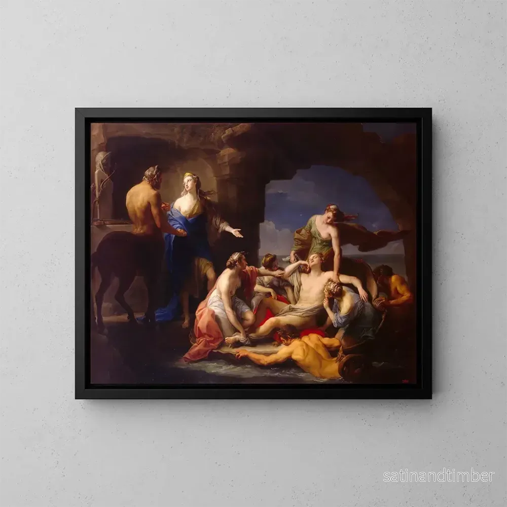 Reproduktion av målningen Thétis tar bort Achilleus från centauren Chiron - Pompeo Batoni