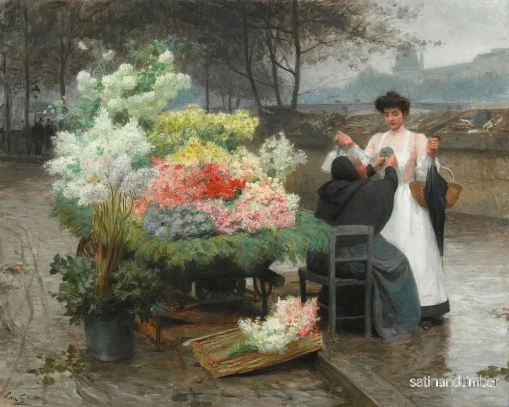 Reproduktion av målningen av målning La marchande de fleurs sur les quais de Paris vers 1890 - Victor Gabriel Gilbert - Bild 2