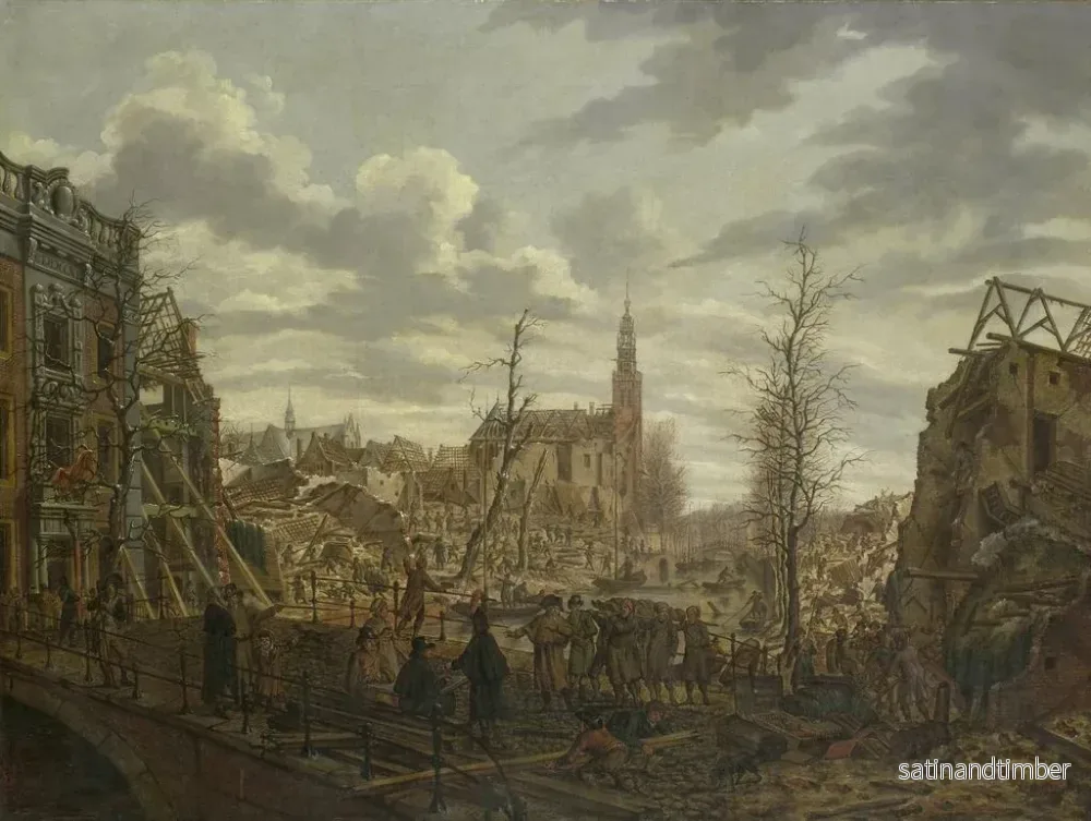 Reproduktion av målningen Le Rapenburg à Leyde tre dagar efter explosionen av en krutbåt den 12 januari 1807 - Johannes Jelgerhuis - Bild 2