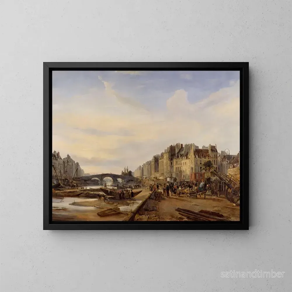 Reproduktion av målningen Le Pont Marie et le port Saint-Paul - Charles-Louis Mozin