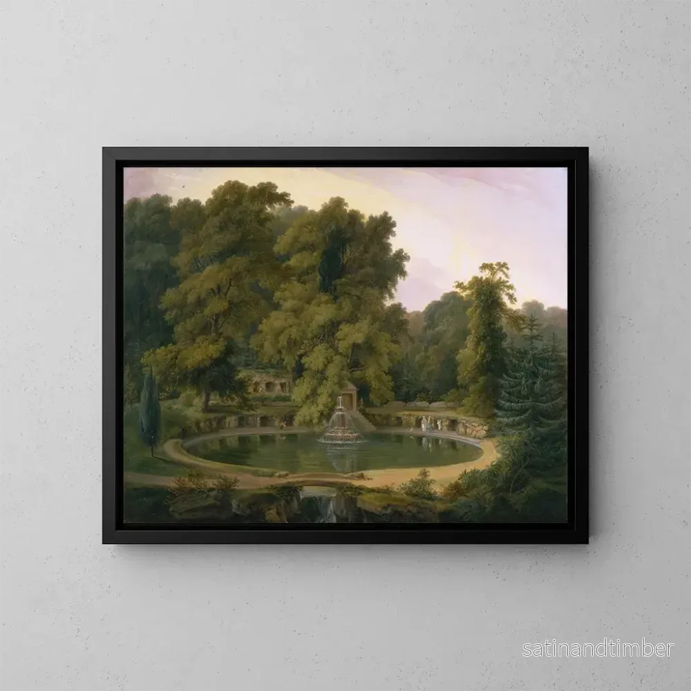 Reproduktion av målningen Fontaine och grotta i templet i Sezincote-parken - Thomas Daniell