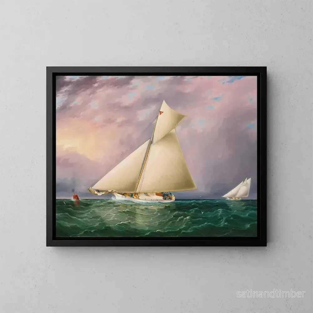 Reproduktion av målningen av Yachtrace i hamnen i New York – James Edward Buttersworth Reproduktion av målningen av Yachtrace i hamnen i New York – James Edward Buttersworth